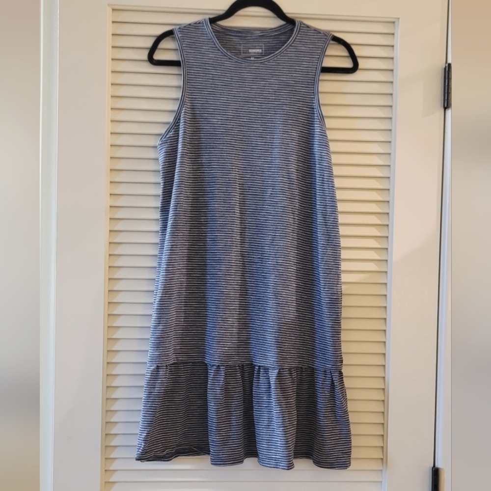 Sonoma- Blue & White Striped Ruffle Sleeveless Dress